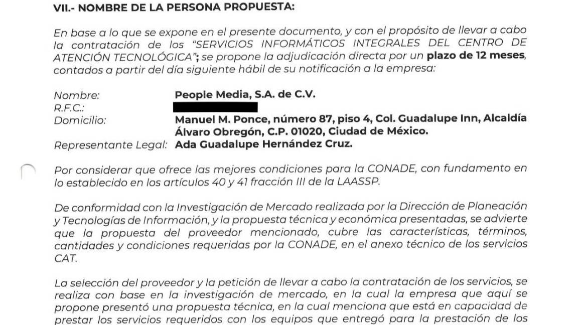 $!Extracto de la justificación de contrato por parte de la Conade