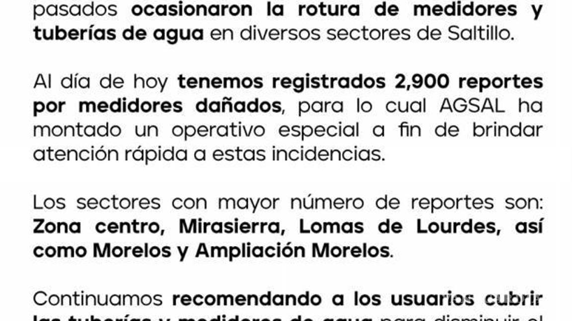 $!Comunicado oficial de Aguas de Saltillo.