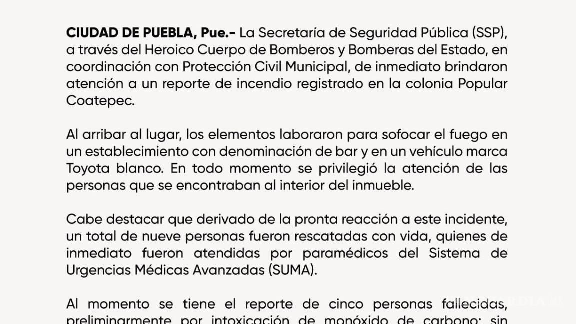 $!Incendio provocado en el bar Lacoss deja cinco trabajadores muertos en Puebla; investigan cobro de piso