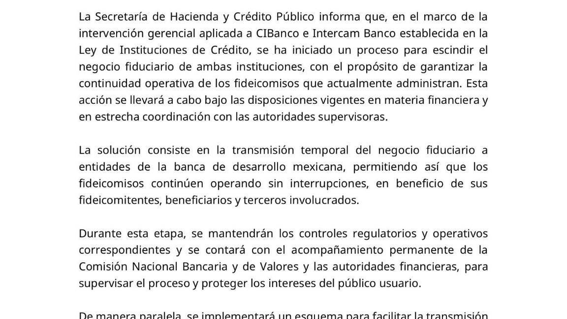 $!Secretaría de Hacienda finaliza relación con Intercam y CIBanco