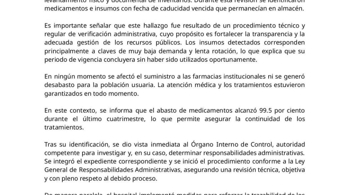 $!Secretaría de Salud detecta medicamentos caducados en Hospital Infantil de la CDMX