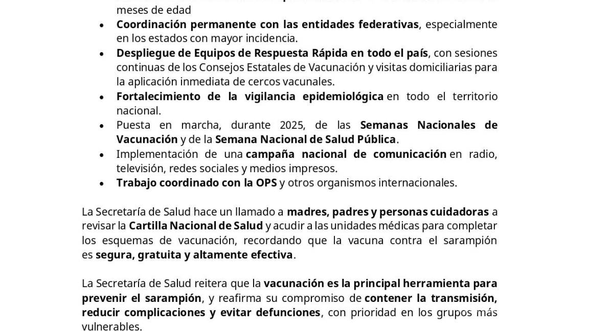 $!Secretaría de Salud: Casos de sarampión se mantienen bajo vigilancia epidemiológica en México