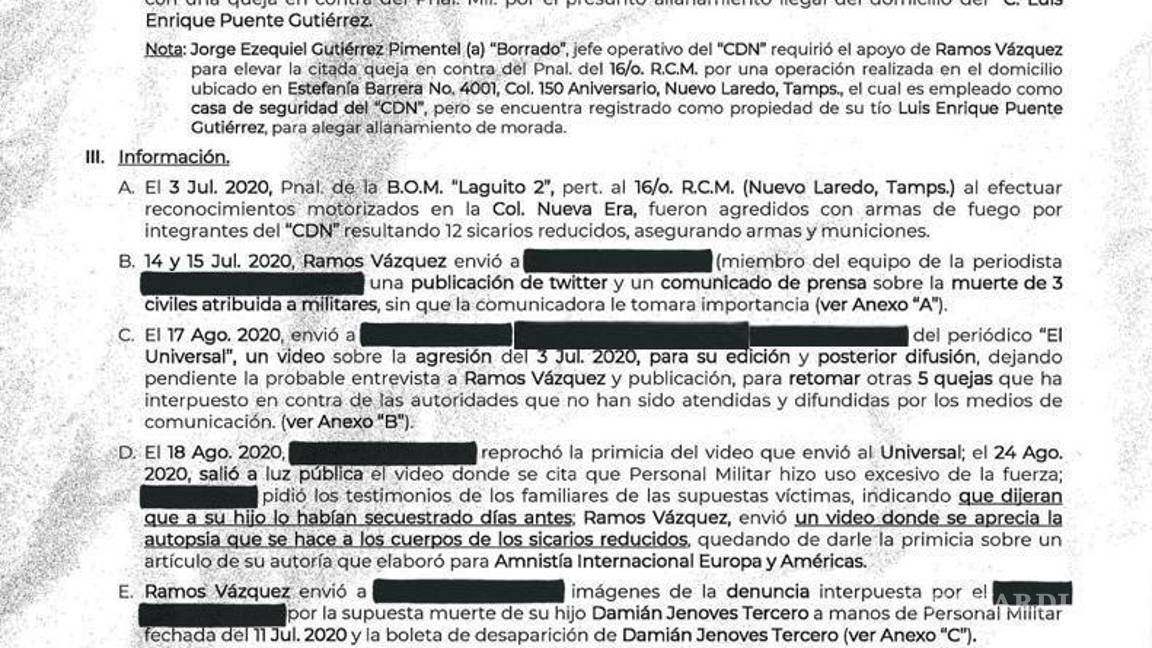 $!La sola existencia del documento comprueba una vez más que el Ejército espía a ciudadanos mexicanos en una operación clandestina
