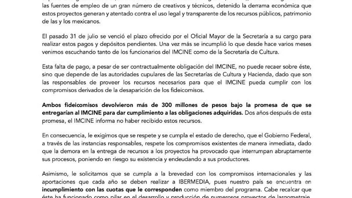 $!Cineastas denuncian a Secretaría de Cultura por incumplimiento de pagos de fideicomisos extintos