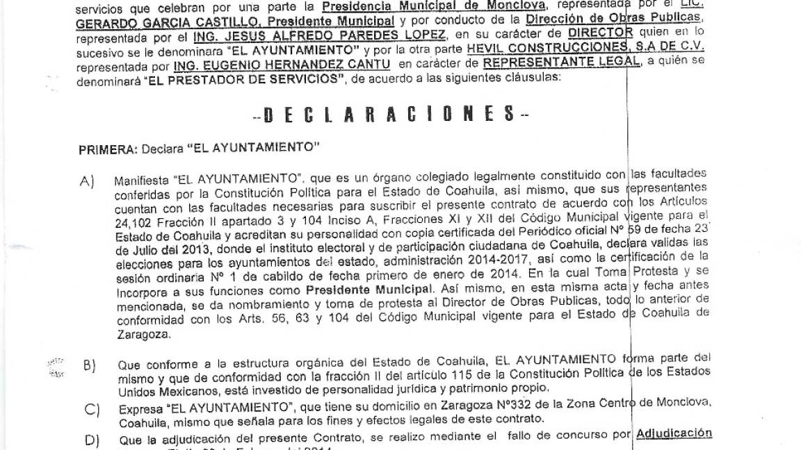 $!Alfredo Paredes, alcalde de Monclova entrega 90 mdp a su constructora favorita, Hevil Construcciones