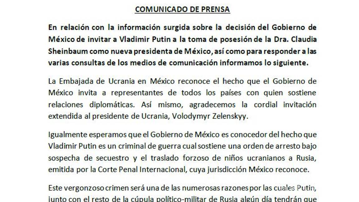 $!Ucrania pide a México detener a Putin si viene a toma de posesión de Sheinbaum