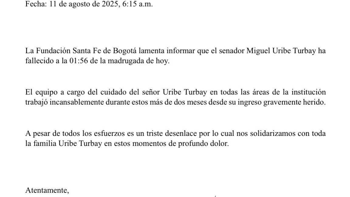 $!Fallece Miguel Uribe Turbay, candidato a la presidencia de Colombia, tras ser baleado en un mitin político hace 2 meses