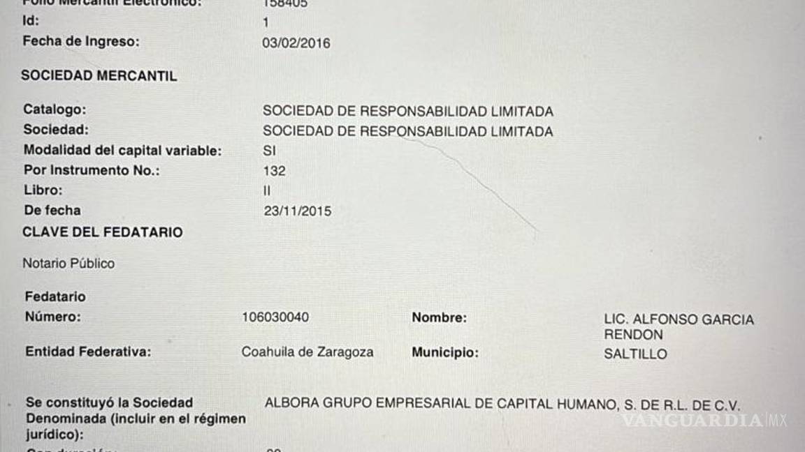$!La empresa fue dada de alta en Nuevo León y tiene como objeto social varios rubros que van desde la construcción, la auditoría y la limpieza.