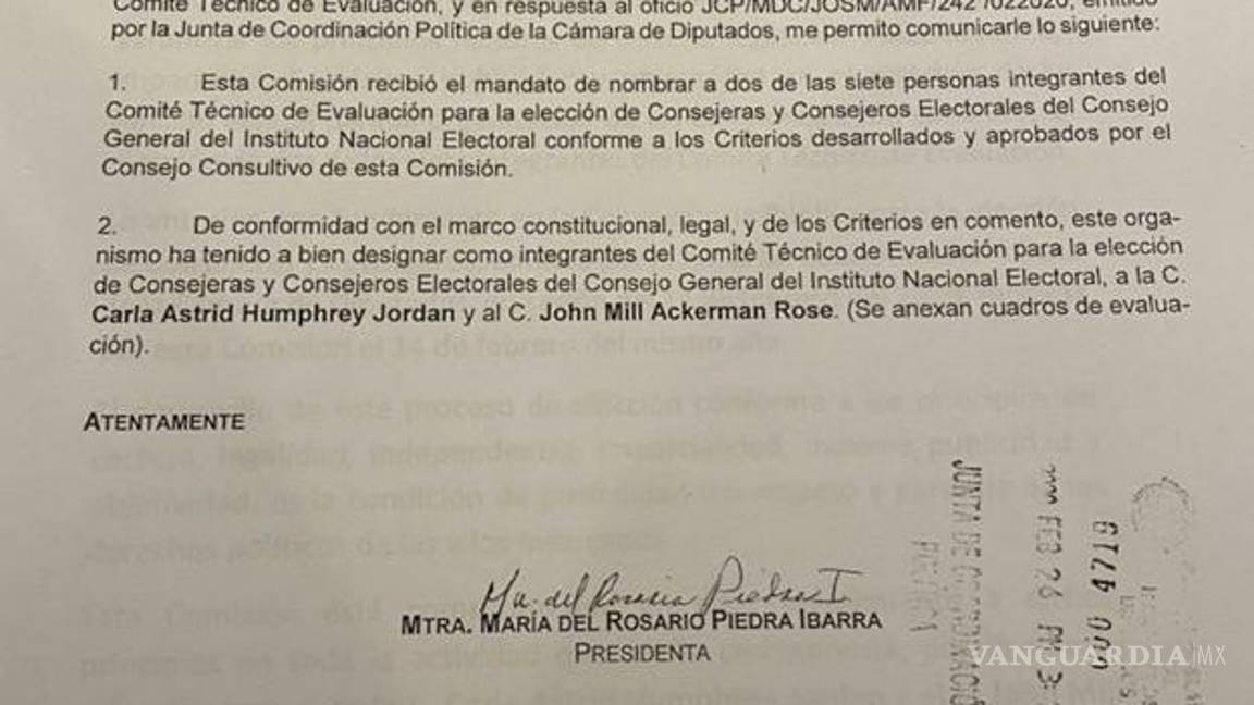 $!CNDH elige a Astrid Humprey y a John Ackerman para evaluar a aspirantes al INE