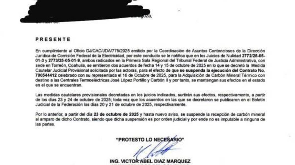 $!La CFE notificó la suspensión del contrato 700544412 hasta nuevo aviso.