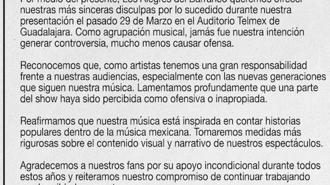 $!Los Alegres del Barranco se disculpan tras polémica por homenaje a ‘El Mencho’ y cancelación de conciertos