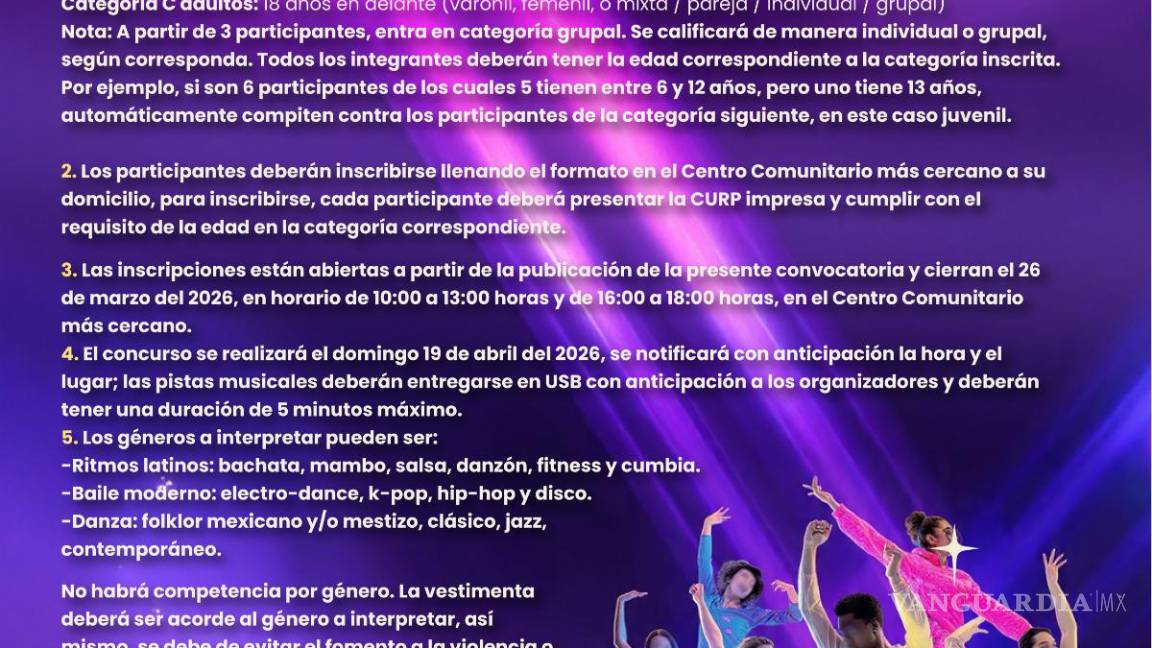 $!El concurso “¡A bailar se ha dicho!” premiará a los primeros lugares con hasta 5 mil pesos en la categoría de adultos.