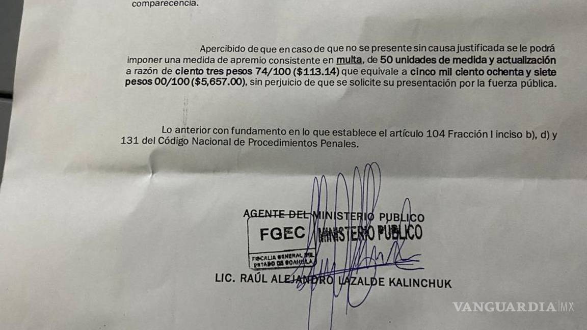 $!El citatorio no especifica quién promueve la denuncia ni los hechos investigados.