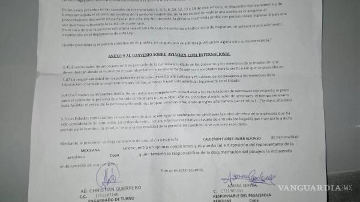 $!Javier Calderón Flores denunció que fue sometido a revisión invasiva en el aeropuerto de Ecuador, sin justificación.