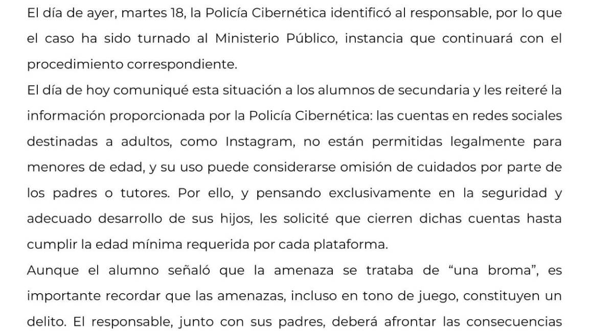 $!Padres de familia fueron informados mediante un comunicado interno sobre el caso.