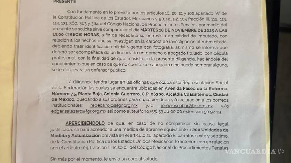 $!Este es el presunto citatorio de la FEMDO para el alcalde morenista de Tijuana