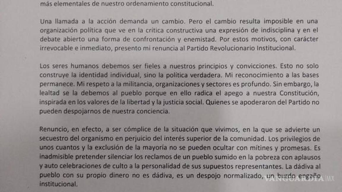 $!Enemigo de Osorio Chong deja el PRI: "se volvió espacio de culto a dirigentes'