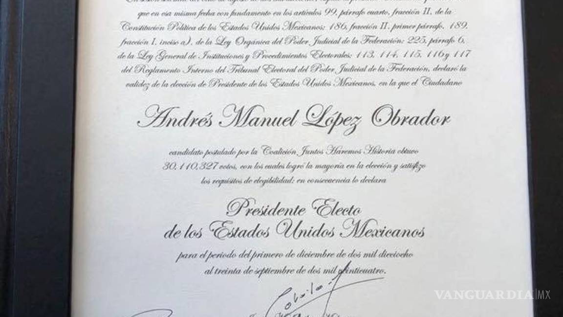 $!Recibe constancia de Presidente electo Andrés Manuel López Obrador