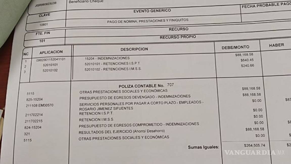 $!Denuncian se autoriza finiquito de 87 mil pesos
