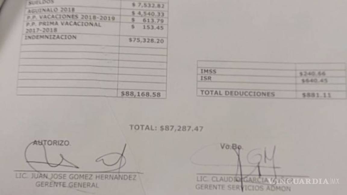 $!Denuncian se autoriza finiquito de 87 mil pesos
