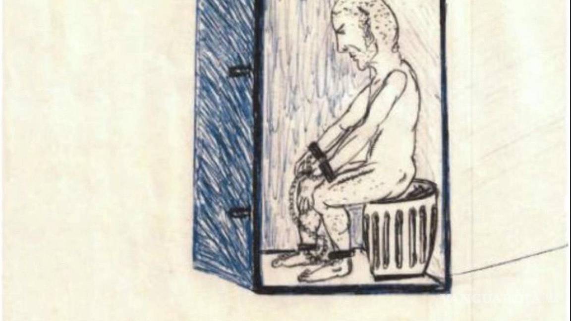 $!Fotografía cedida por Abu Zubaydah que muestra una de sus ilustraciones publicadas en el informe “American Torturers” en 2023.