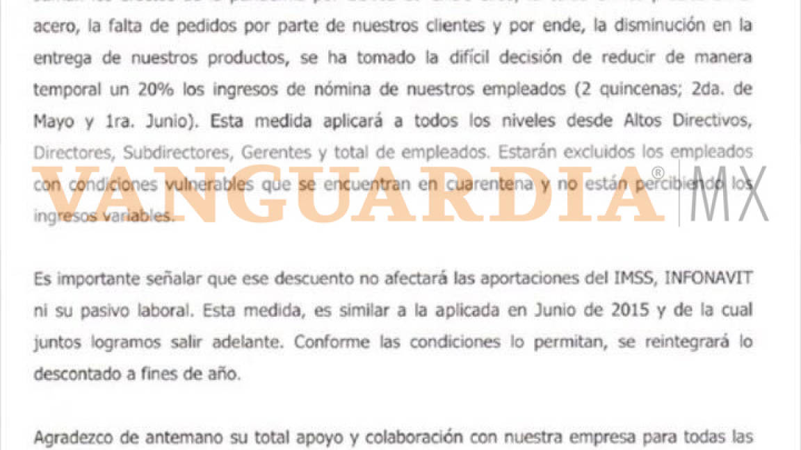 $!Bajará AHMSA 20% el sueldo a sus empleados por crisis
