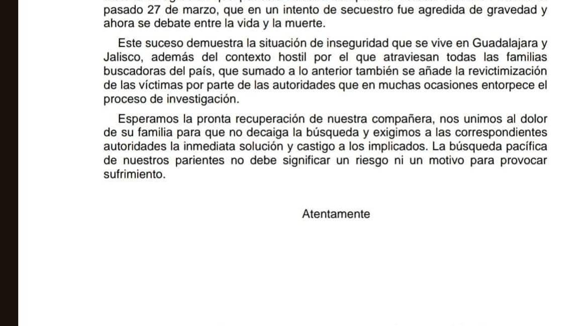 $!Comunicado en redes del colectivo Luz de Esperanza, Jalisco