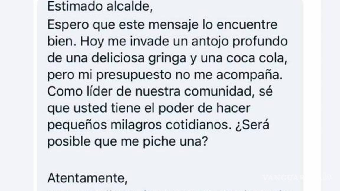 $!La solicitud de la joven, que pidió un favor sencillo al alcalde, fue publicada por el propio Carlos Jacobo Rodríguez González en sus redes sociales.