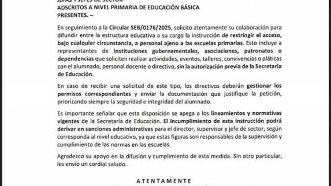 $!La circular DGEP/0178/2025 prohíbe el ingreso de personas ajenas a las escuelas de educación básica, salvo que cuenten con autorización expresa de la SEP Coahuila.