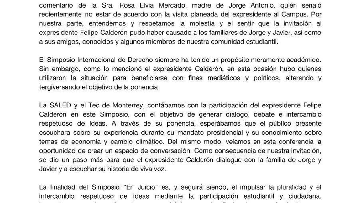 $!Cancela Felipe Calderón participación en Simposio del Tec de Monterrey; organizadores buscaban un 'diálogo e intercambio de ideas'
