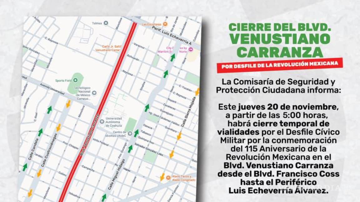 $!Se recomienda a la población tomar vías alternas a V. Carranza en el tramo mencionado.