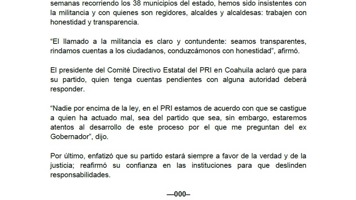 $!Se deslinda líder del PRI Coahuila de Jorge Torres López