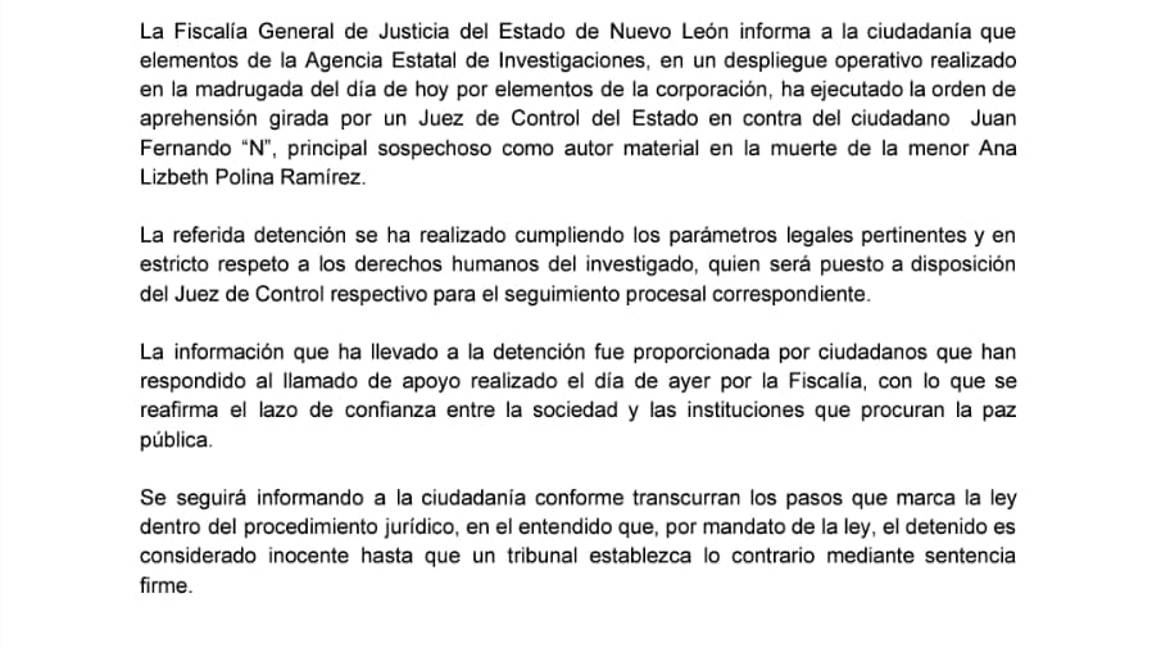 $!Capturan a presunto asesino de la niña Ana Lizbeth en NL