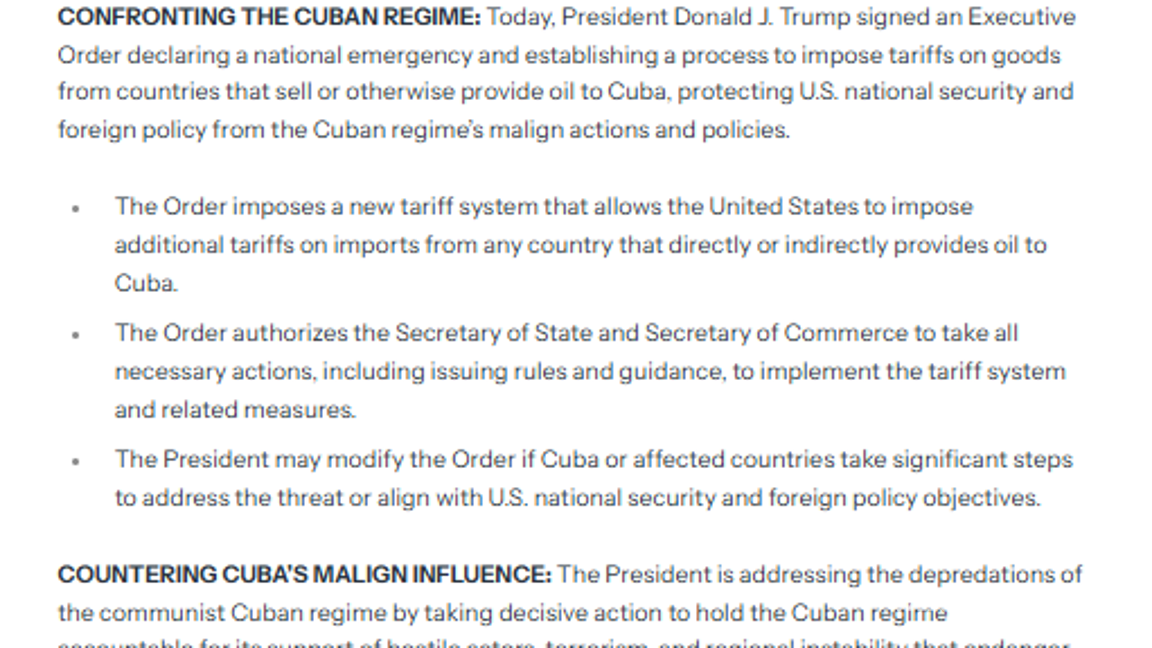 $!Trump impondrá aranceles a países que suministren petróleo a Cuba