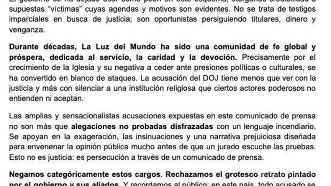 $!Son ‘desesperados, infundados y sensacionalistas’ los nuevos cargos contra líder de La Luz del Mundo: Abogado