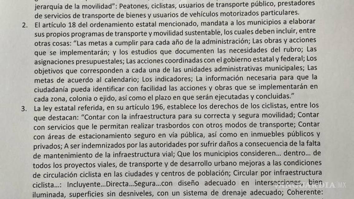 $!Una carta fue enviada al Municipio de Saltillo, para pedir que se rescate la ciclovía.