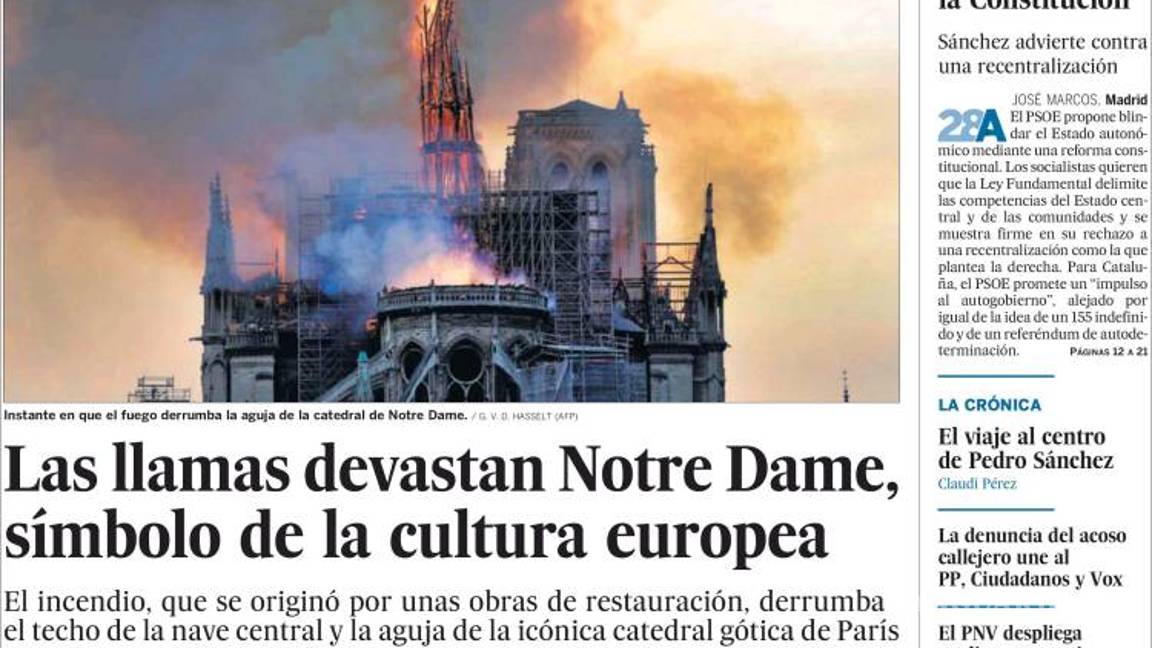 $!El desastre de Notre Dame en 13 portadas de diarios del mundo