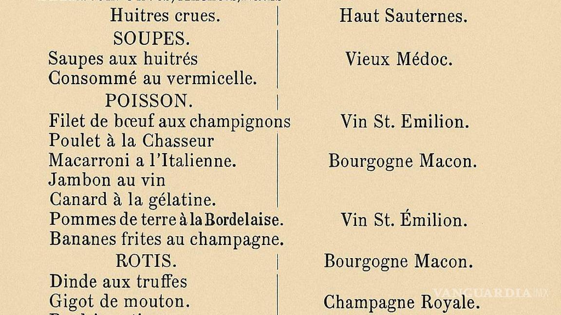 $!Menú ofrecido por los comerciantes el día 16 de diciembre de 1889.