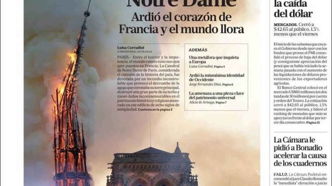 $!El desastre de Notre Dame en 13 portadas de diarios del mundo