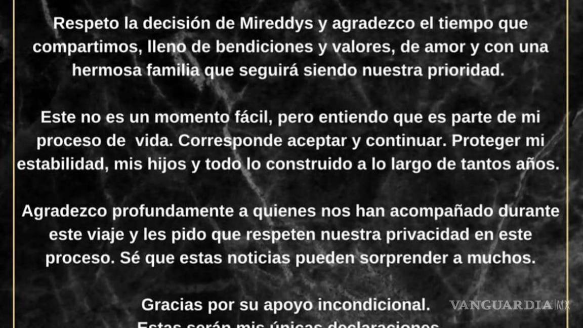 $!A través de su cuenta de Instagram, el reguetonero compartió un comunicado sobre su divorcio.