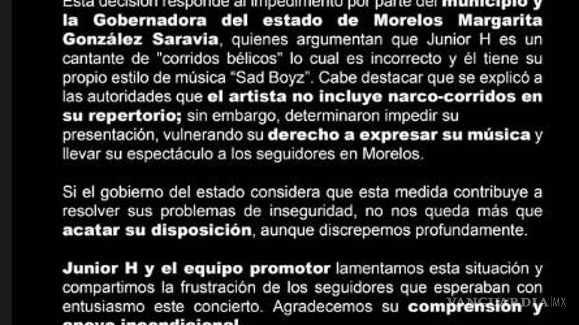 $!La promotora del evento defendió el derecho de Junior H a expresarse artísticamente sin censura.