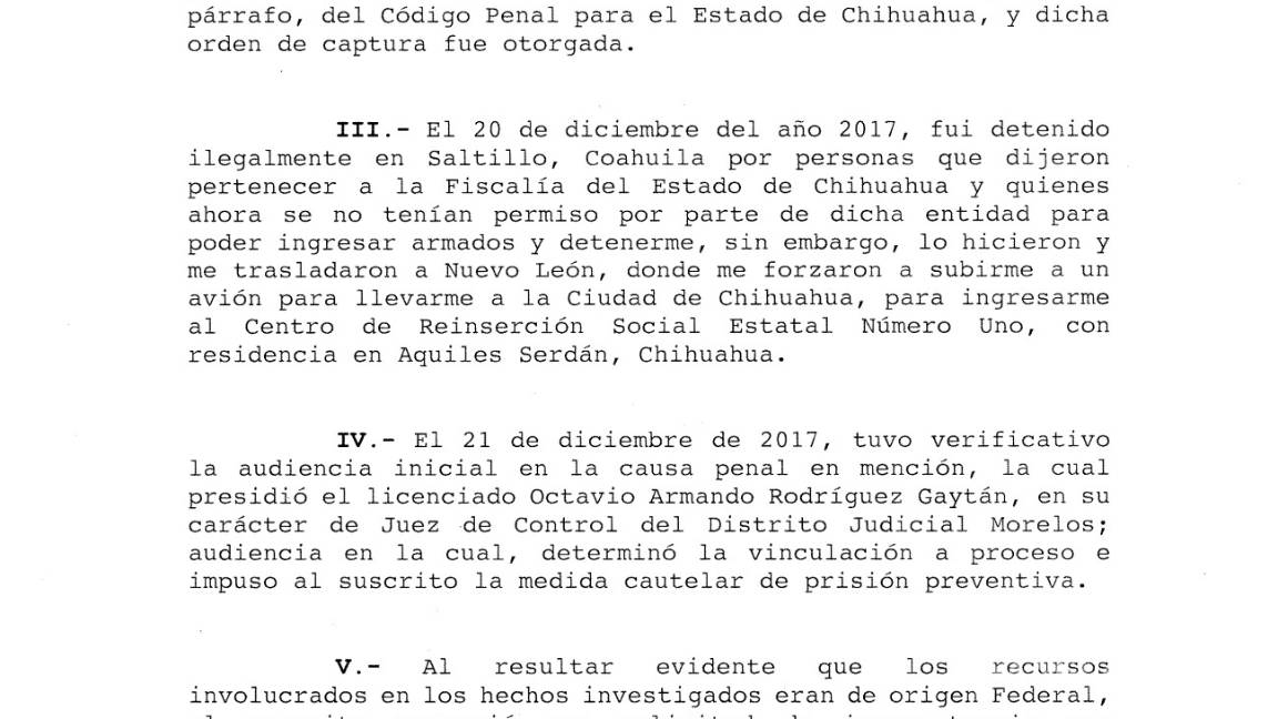 $!Alejandro Gutiérrez presenta denuncia contra Gobierno de Chihuahua por privación ilegal de la libertad