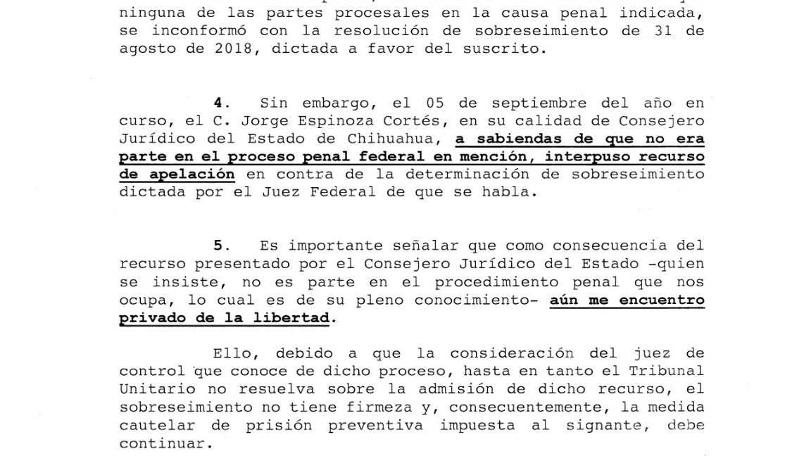 $!Alejandro Gutiérrez presenta denuncia contra Gobierno de Chihuahua por privación ilegal de la libertad