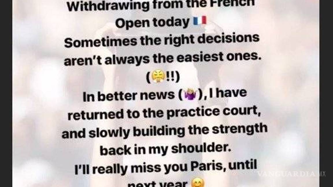 $!María Sharapova se baja de Roland Garros por lesión en hombro