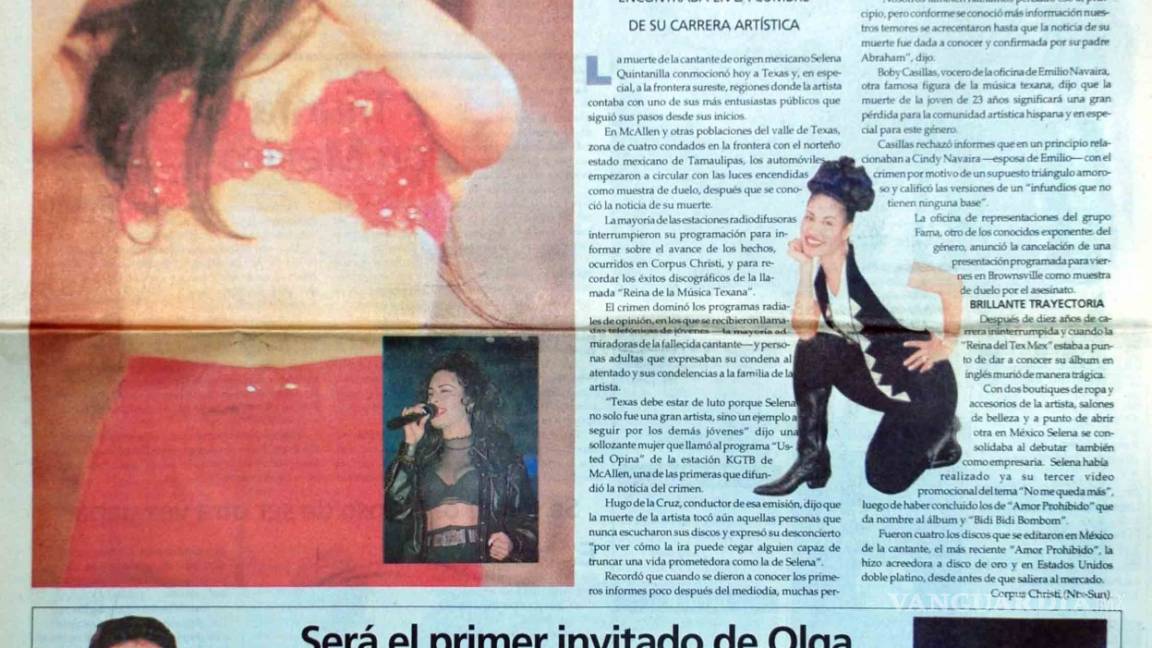 $!Así anunció VANGUARDIA la muerte de Selena en 1995