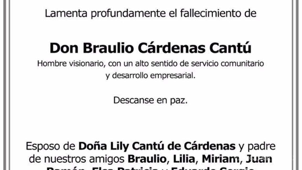 $!Fallece el empresario Braulio Cárdenas Cantú