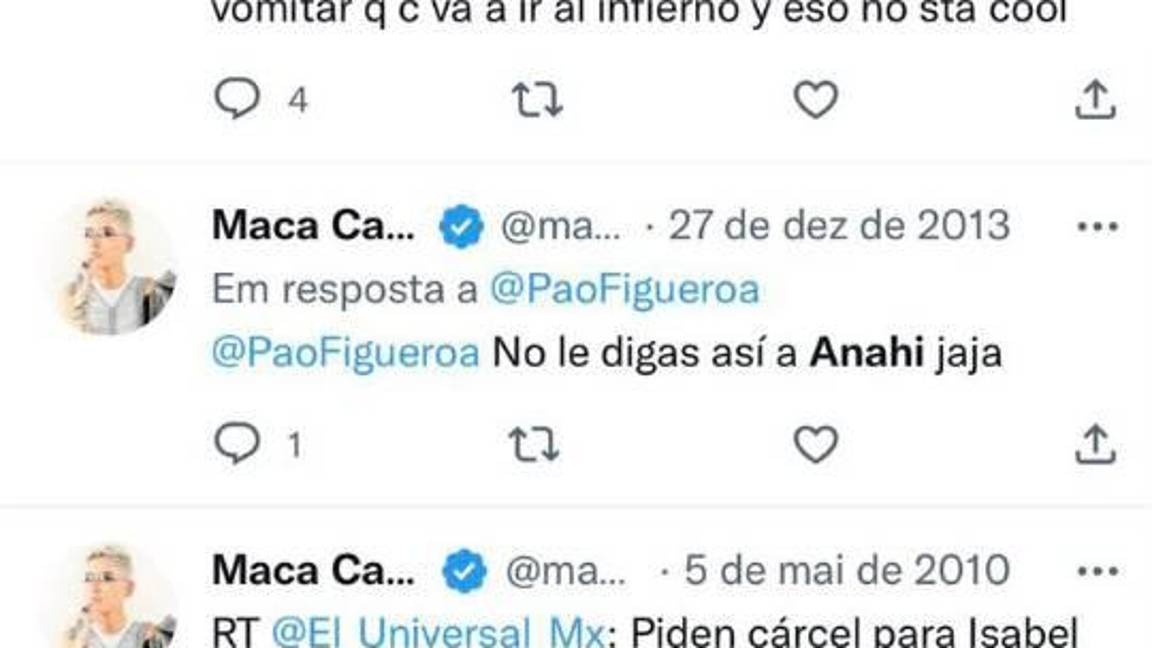 $!La forma despectiva en que Maca se expresó de Anahí, quedó guardada en Twitter.