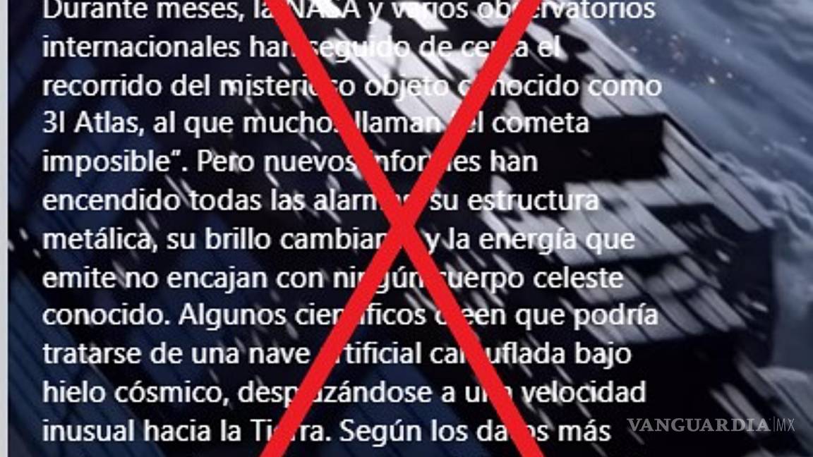 $!Uno de los mensajes falsos en los que afirma que el cometa 31/Atlas es una nace espacial extraterrestre.