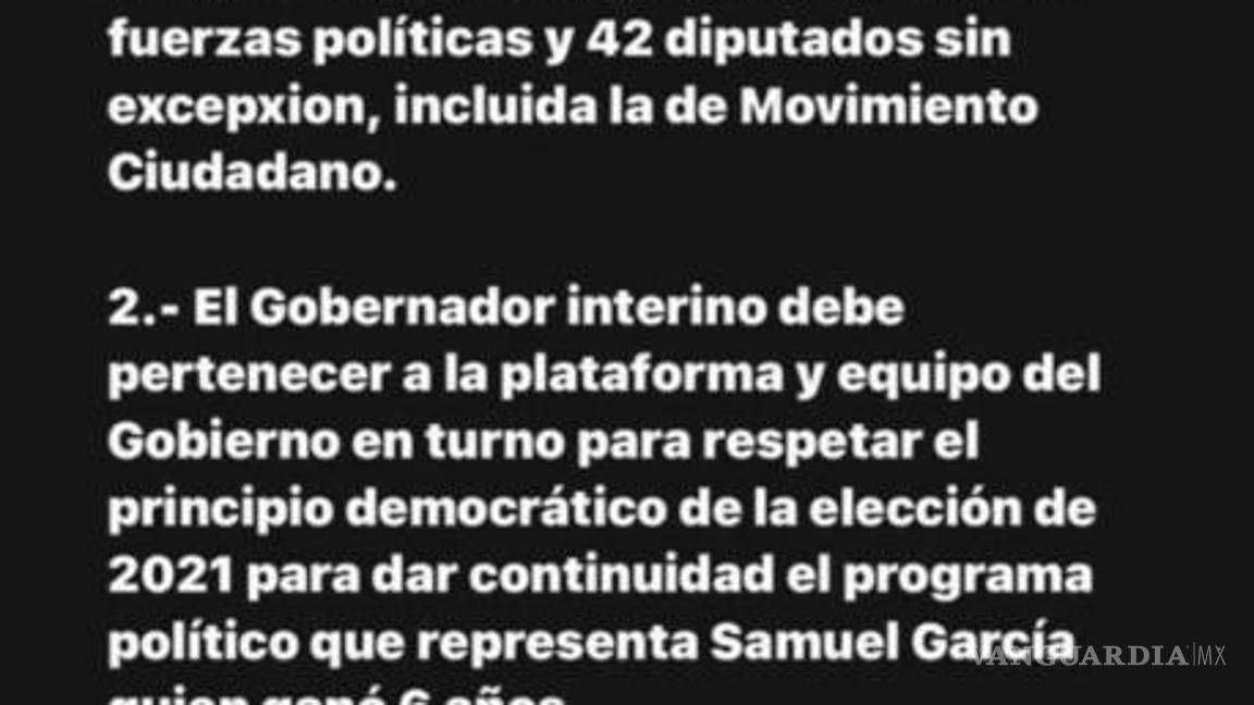 $!A través de sus redes sociales, Samuel García, informó de la sentencia que lo pone en ventaja ante los Legisladores del Congreso estatal que tendrán que designar un interino naranja