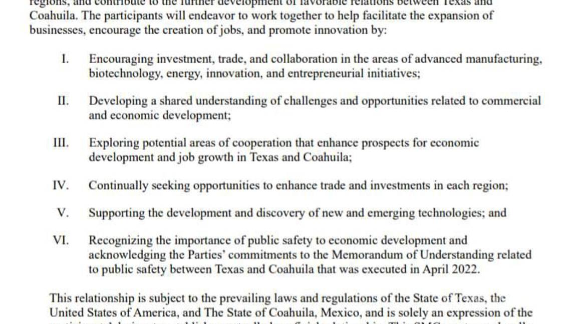 $!Este es el acuerdo que mostró el Gobierno de Texas en un comunicado de prensa.